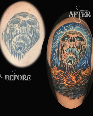 Skull & Eyeball Tattoo Restoration - Dave Sanders Renegade Tattoo Canada Hamilton Ontario