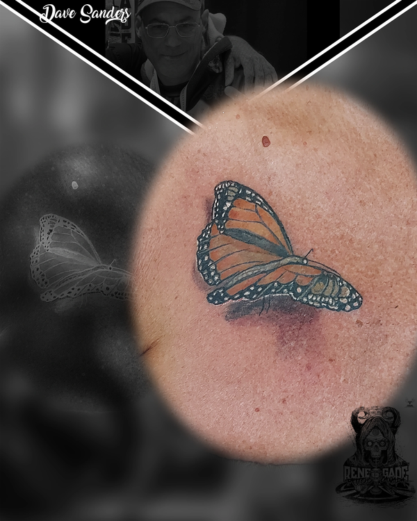 Detailed 3D butterfly tattoo with realistic depth, wing texture and soft shading