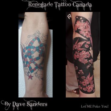 Cherry Blossom Tattoo Cover-up by Dave Sanders Renegade Tattoo Canada Hamilton Ontario