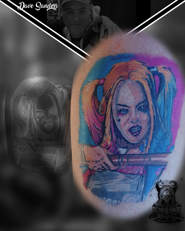 Harley Quinn Tattoo by Dave Sanders, Renegade Tattoo Canada, Hamilton, Ontario