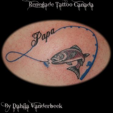 fish fishing fishing rod memorial tattoo papa lettering colour 