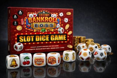 Casino Bankroll Boss slot dice game with themed dice and gold coins.