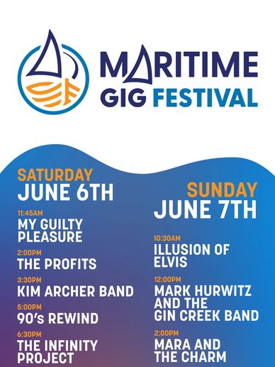 Maritime Gig Festival lineup for June 6th and 7th with various bands and times.