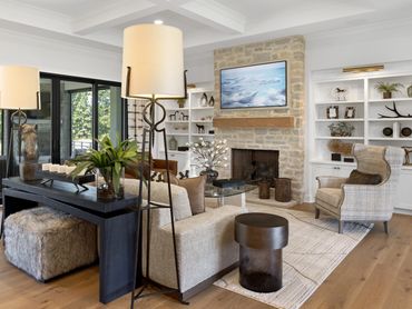 Living room by ID Cincinnati & Robert Lucke Homes, showcasing open-concept design at Homearama 2024