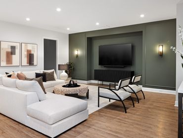 Basement living area by ID Cincinnati & Robert Lucke Homes, at Homearama 2024.