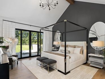 Bedroom by ID Cincinnati and Robert Lucke Homes a modern design at Homearama 2024.