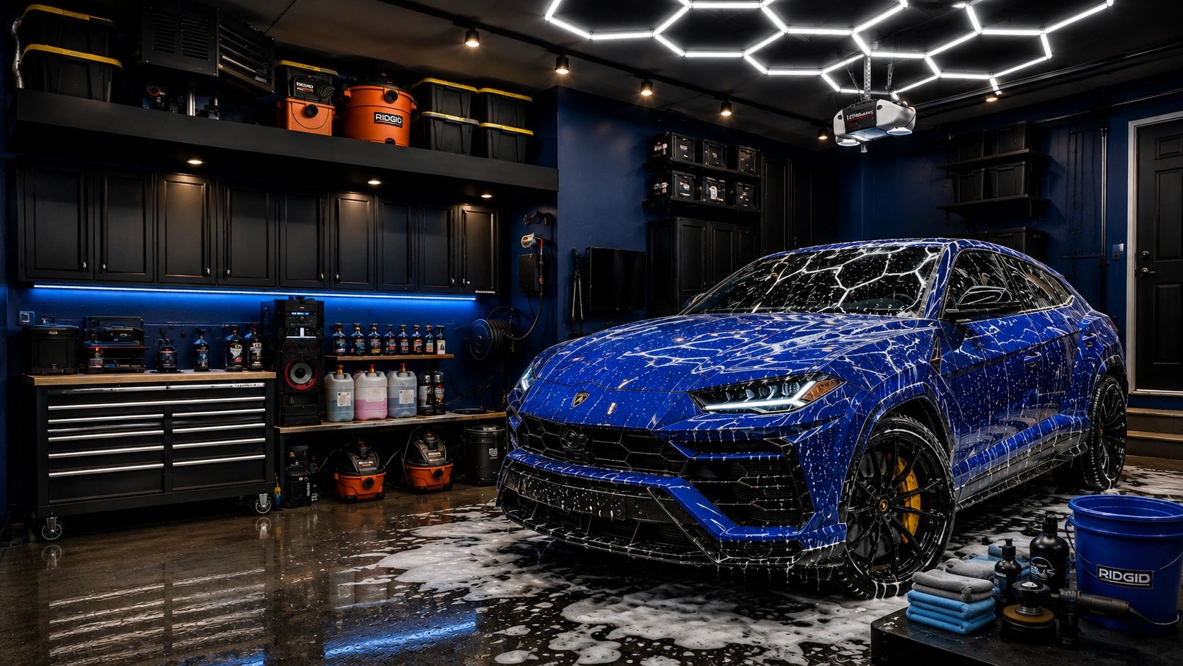 Blue Lamborghini Urus.