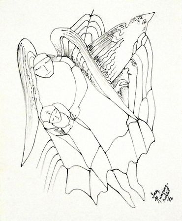 Ink drawing by Inez Running-rabbit.