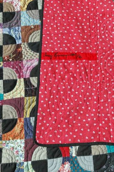 Detail of back of handmade quilt by Inez Running-Rabbit.