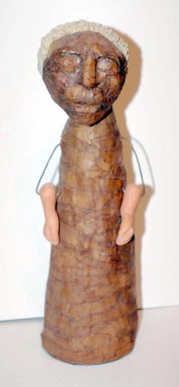 Paper mache sculpture by Inez Running-rabbit.