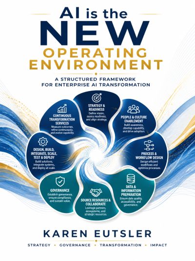 Book cover titled 'AI is the New Operating Environment' by Karen Eutsler.