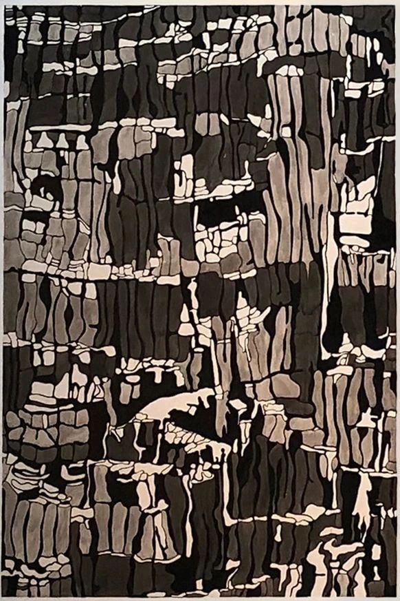 Abstract black and white pattern with irregular shapes and lines.
