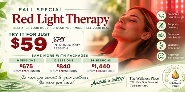 Fall special on Red Light Therapy, $59 introductory session.