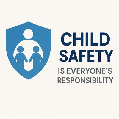 Child safety is everyone's responsibility, symbolized by a protective shield.