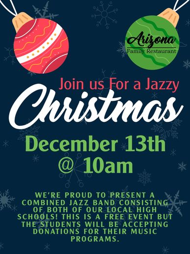 Image shows event date and time for the FREE Jazzy Christmas concert on December 13th at 10am.
