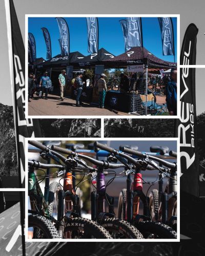 Revel Bikes event with tents and bikes lined up.