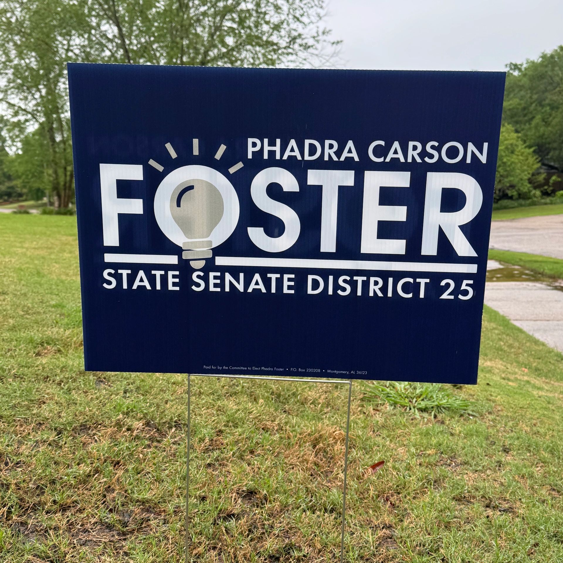 Campaign sign for Phadra Carson Foster, State Senate District 25.
