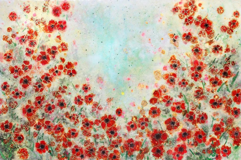 Poppy Love - Acrylic/Mixed-Media painting on cradled birch panel with resin. 
