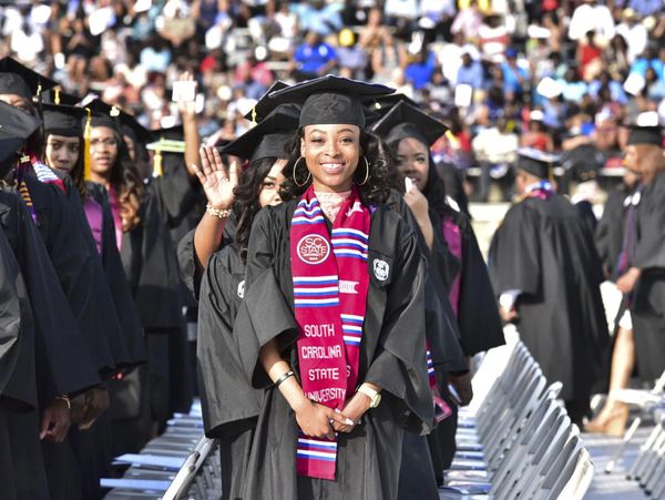 Graduates celebrating at South Carolina State University commencement.