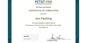 Pet Bird Care for Pet Sitters
COMPLETED 02/24/2024