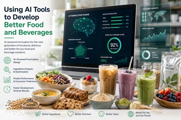 AI tools enhance food and beverage development with data-driven insights and optimization.