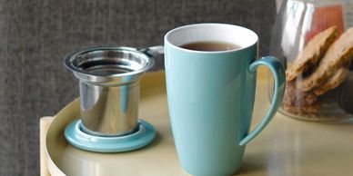 porcelain tea mug with infuser, travel mug, travel tea mug with infuser
