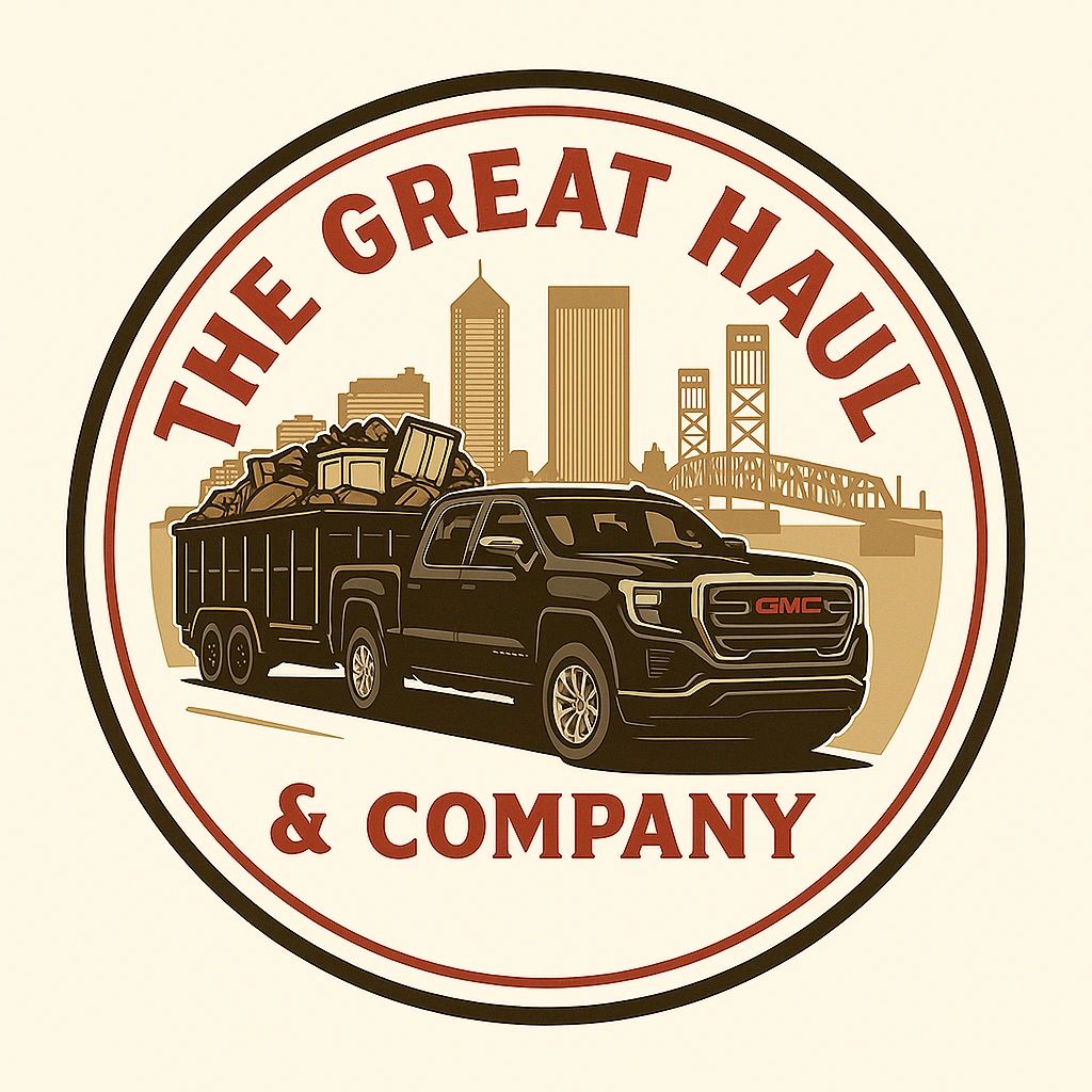 Logo of The Great Haul & Company featuring a GMC truck with a loaded trailer and city skyline.