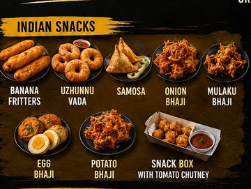 Variety of popular Indian snacks displayed in bowls and plates.
