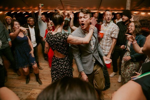 Super Cool Fun Montana Wedding Reception Dance Party Couple With Friends And Family