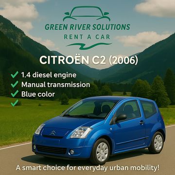 Citroën C2 2006 – Blue compact rental car in Montenegro by Green River Rent a Car, ideal for city.
