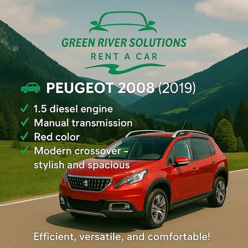Peugeot 2008 2019 – Red diesel crossover SUV rental in Montenegro by Green River Rent a Car.