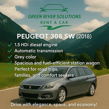 Peugeot 308 SW 2018 – Grey diesel station wagon rental in Montenegro from Green River Rent a Car.