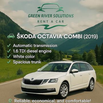 Škoda Octavia Combi 2019 – White diesel rental car in Montenegro by Green River Rent a Car.