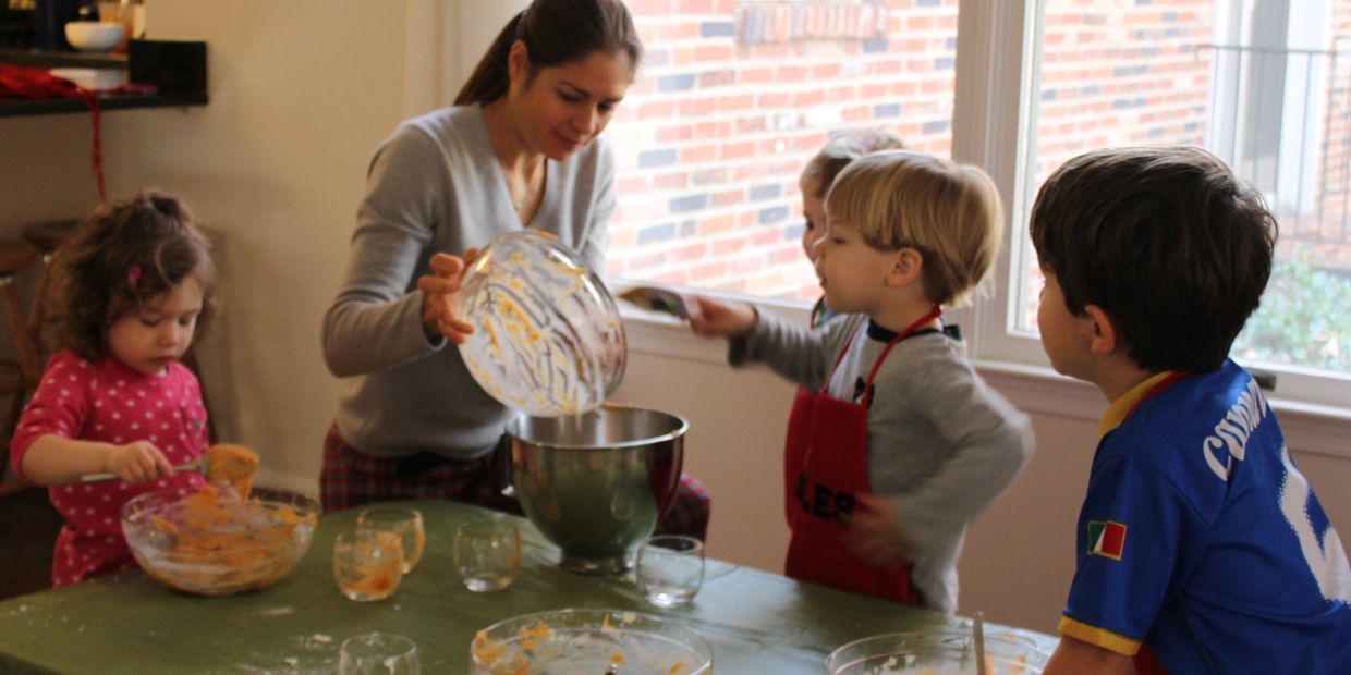 Andie, her son Miles, and the original cooking playgroup. 