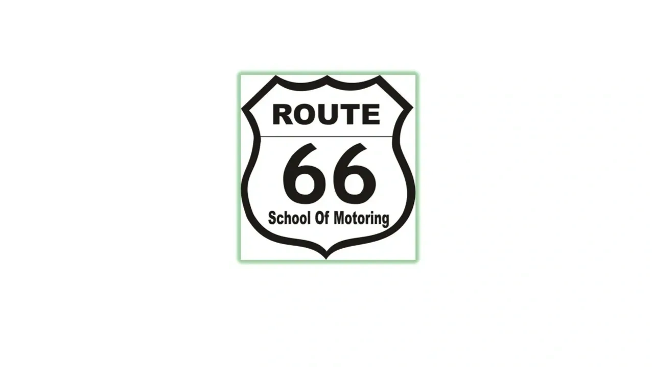 Route 66 School of Motoring logo with a classic road sign design.