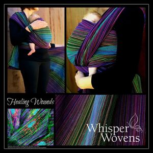 A collage called healing wounds of 4 photos, a pink, green, blue, purple wrap wrapping a newborn