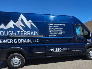 Blue service van for Rough Terrain Sewer & Drain, LLC.