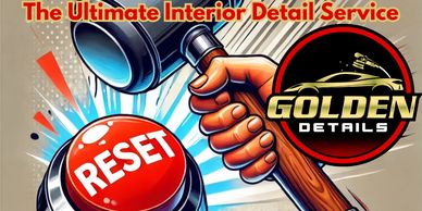 A Promotional image featuring a hand holding a hammer and a giant red, round, RESET button.