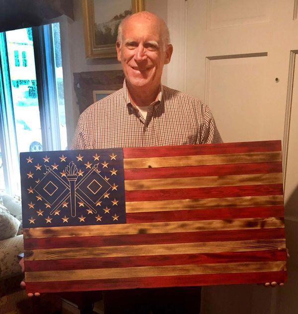 Army Signal Corps rustic wooden flag