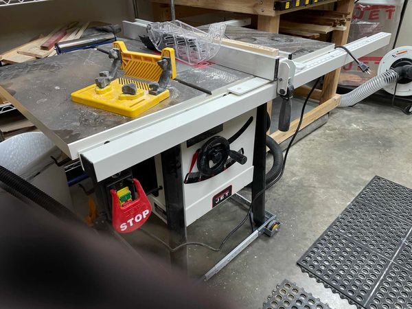 We use our Jet table saw mainly to rip boards, creating flag stipes.