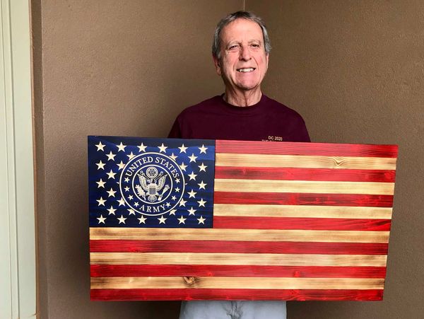 US Arrny flag with carved stars and emblem