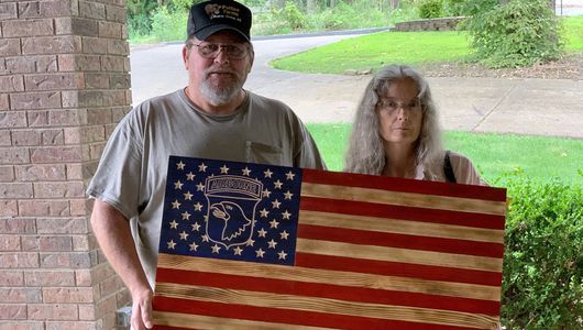 Army 101st Airborne Division flag. The Screaming Eagles rustic wooden flag.