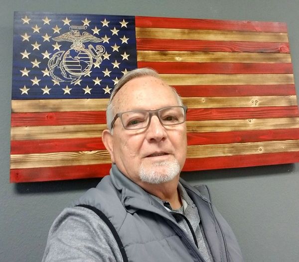 Marine Corps (EAG) rustic wooden flag.