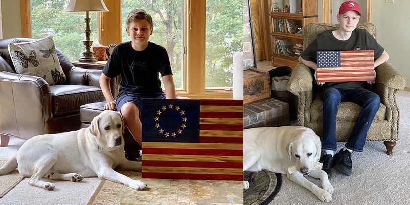 Photo showing Jeremiah from 2018 when we started building wooden flags to Feb. 2023.