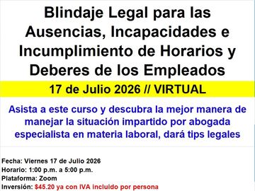 Anuncio de curso virtual sobre derechos laborales, 17 de julio 2026.