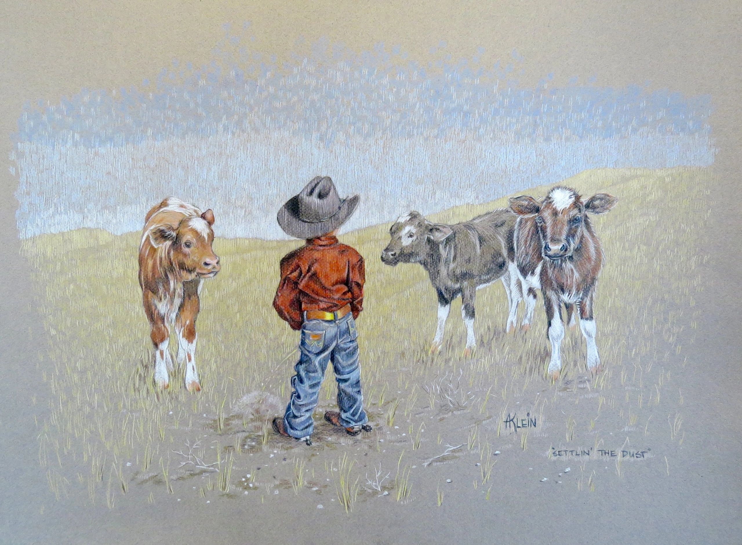 Little Cowboy with calves