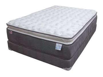 Innerspring pillow top mattress with a matching foundation.