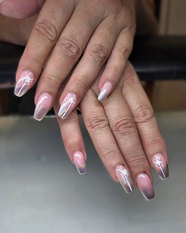 acrylic nails, spider nail art, halloween nails