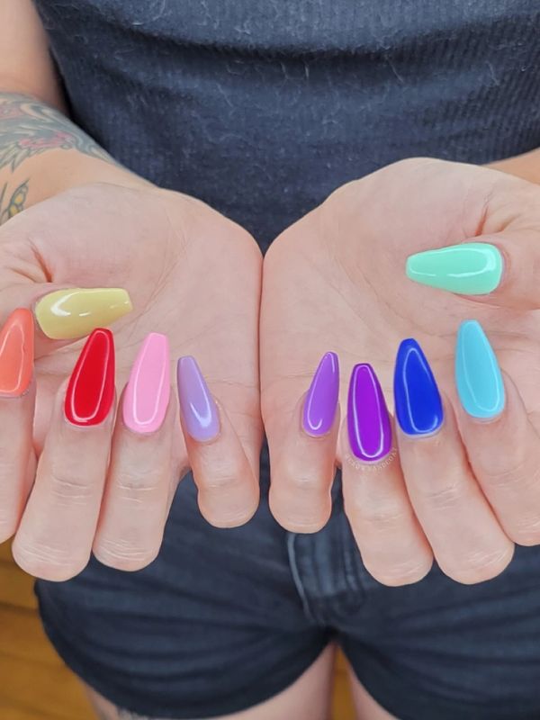 RAINBOW ACRYLIC NAILS BY NAIL TECHNICIAN