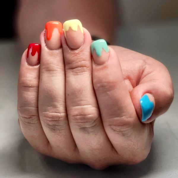 RAINBOW ICE CREAM DRIP NAIL ART BY NAIL TECHNICIAN
